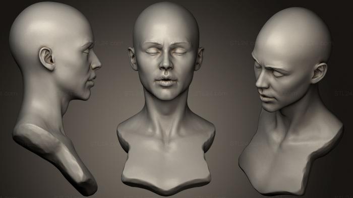 Анатомия скелеты и черепа (Женский Бюст с закрытыми глазами, ANTM_0079) 3D модель для ЧПУ станка